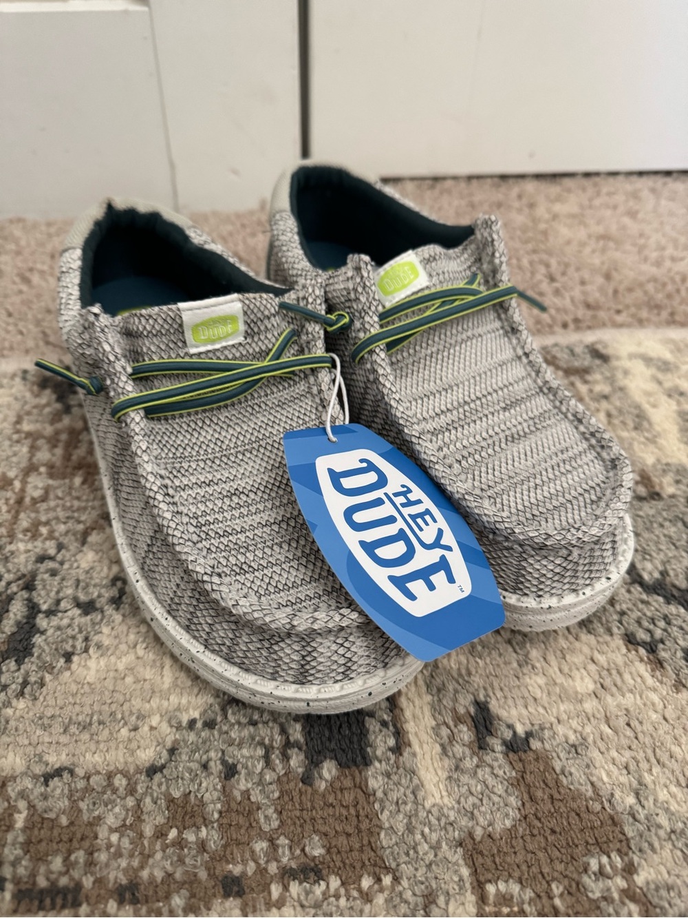 Hey Dude Kids Gray Knit Slip-On Sneakers with Lime Accents